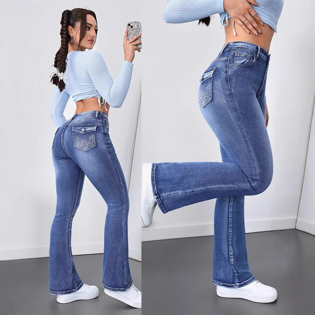 Temperament Women's Washed Slim Fit And Slimming Slightly Flared Pants