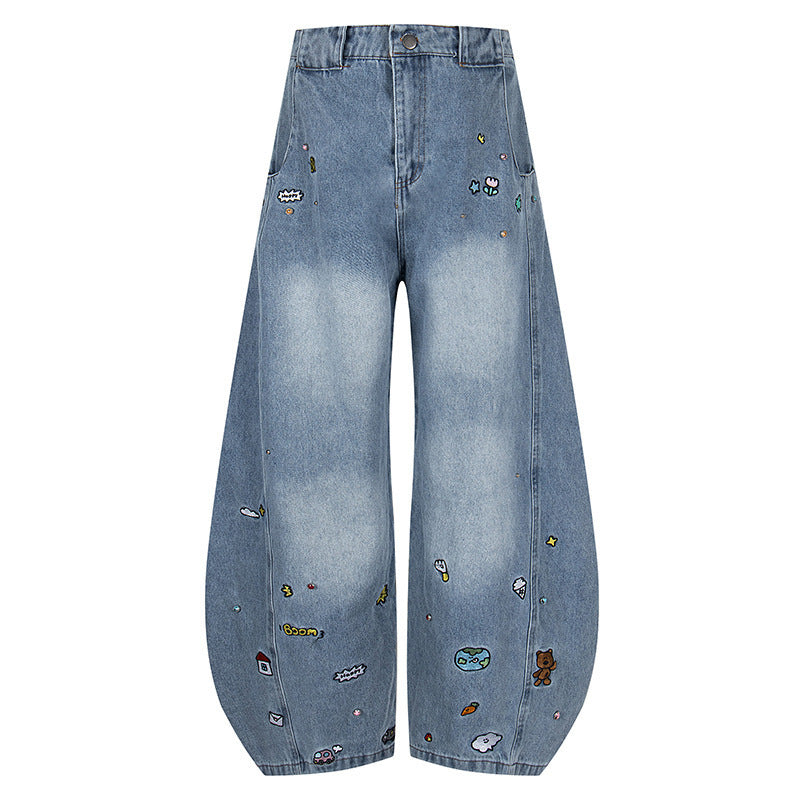 American Retro Cartoon Embroidered Machete Jeans
