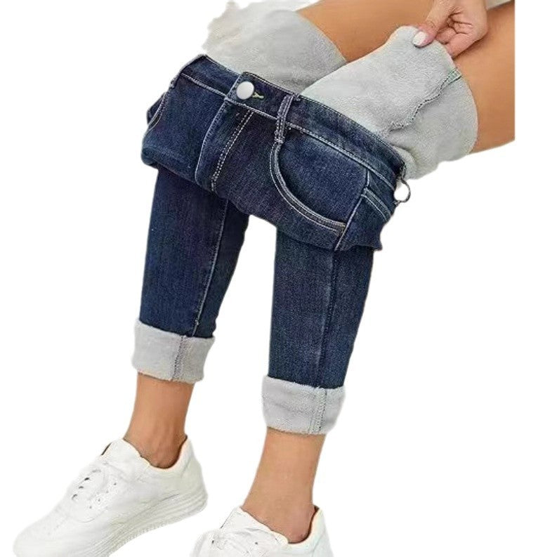 Fleece-lined Slim-fitting Mid-waist Slimming Stretch Fleece Fleece-lined Skinny Jeans