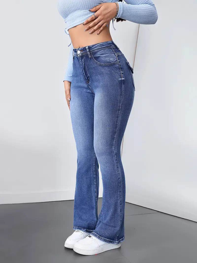 Temperament Women's Washed Slim Fit And Slimming Slightly Flared Pants