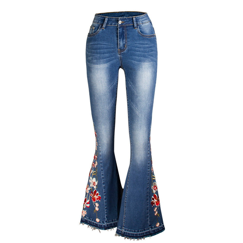 3D Machine Embroidery Denim Women's Autumn Denim Wide Leg Trousers