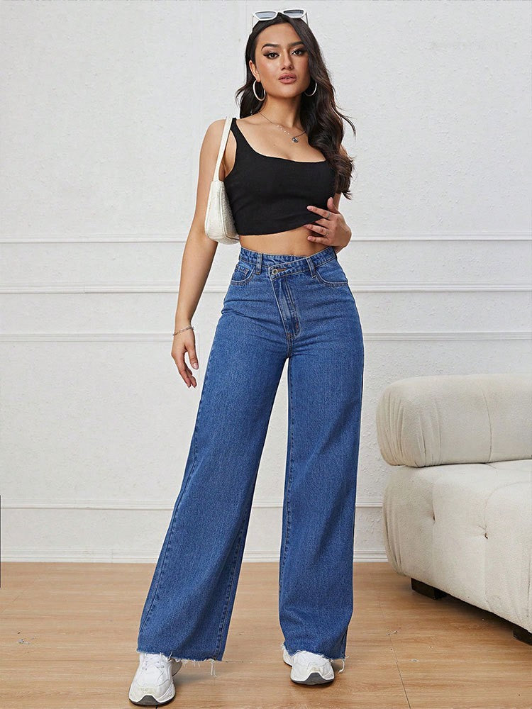 Light Color And Water Scrubbing Casual Narrow Wide Leg Pants Jeans