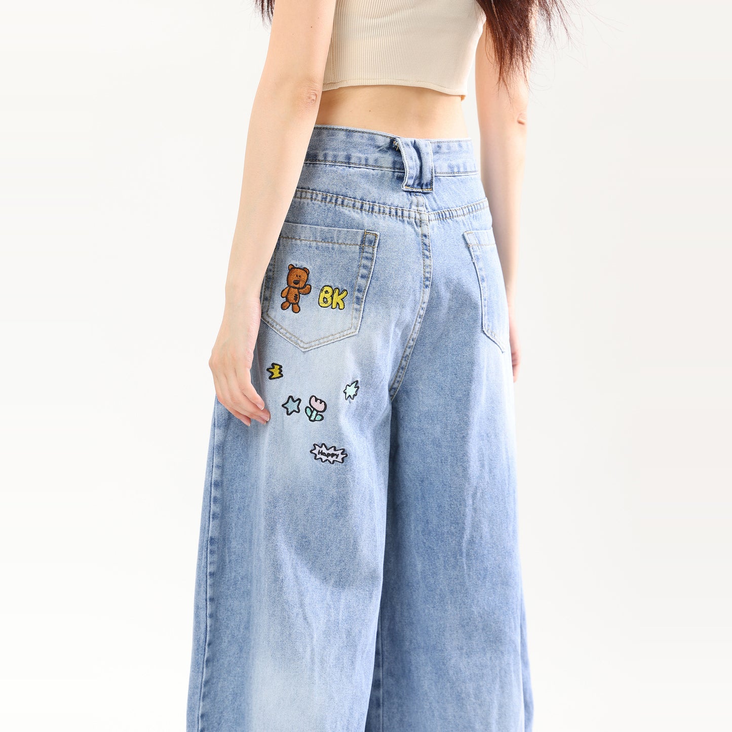 American Retro Cartoon Embroidered Machete Jeans
