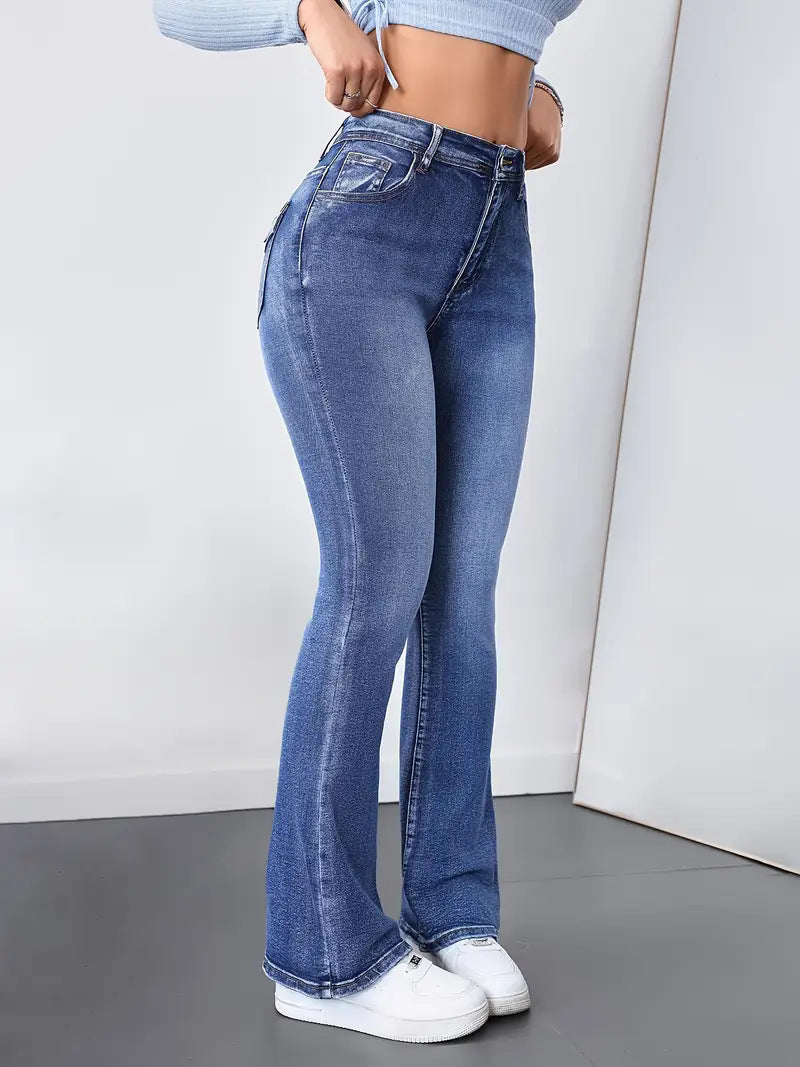 Temperament Women's Washed Slim Fit And Slimming Slightly Flared Pants