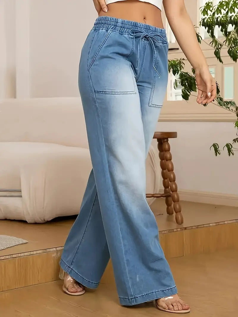 Loose And Versatile Casual Trend Wide Leg Jeans For Women, High Waisted Straight Leg Pants, Long Pants