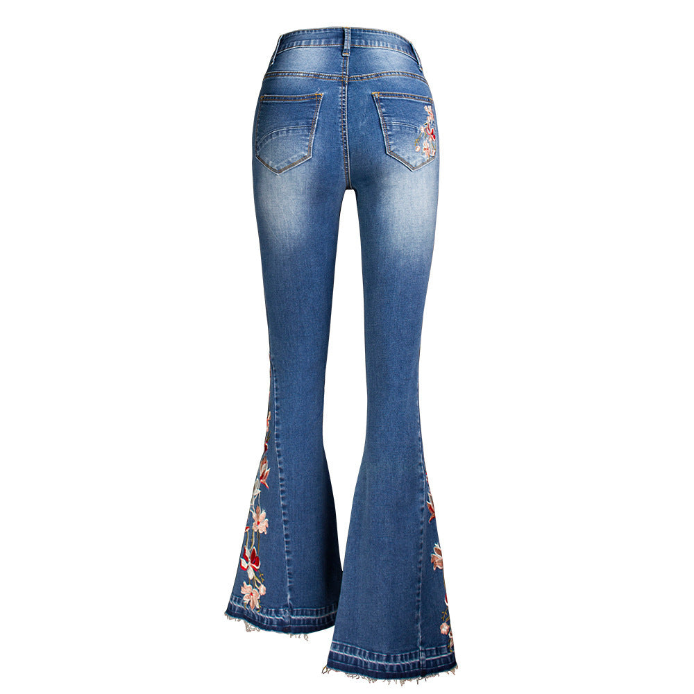 3D Machine Embroidery Denim Women's Autumn Denim Wide Leg Trousers
