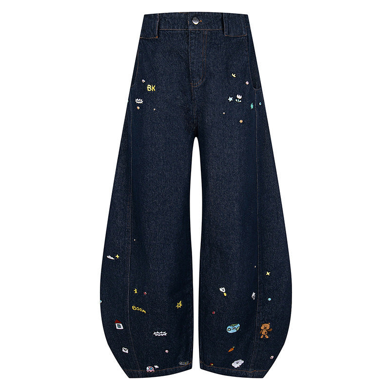 American Retro Cartoon Embroidered Machete Jeans