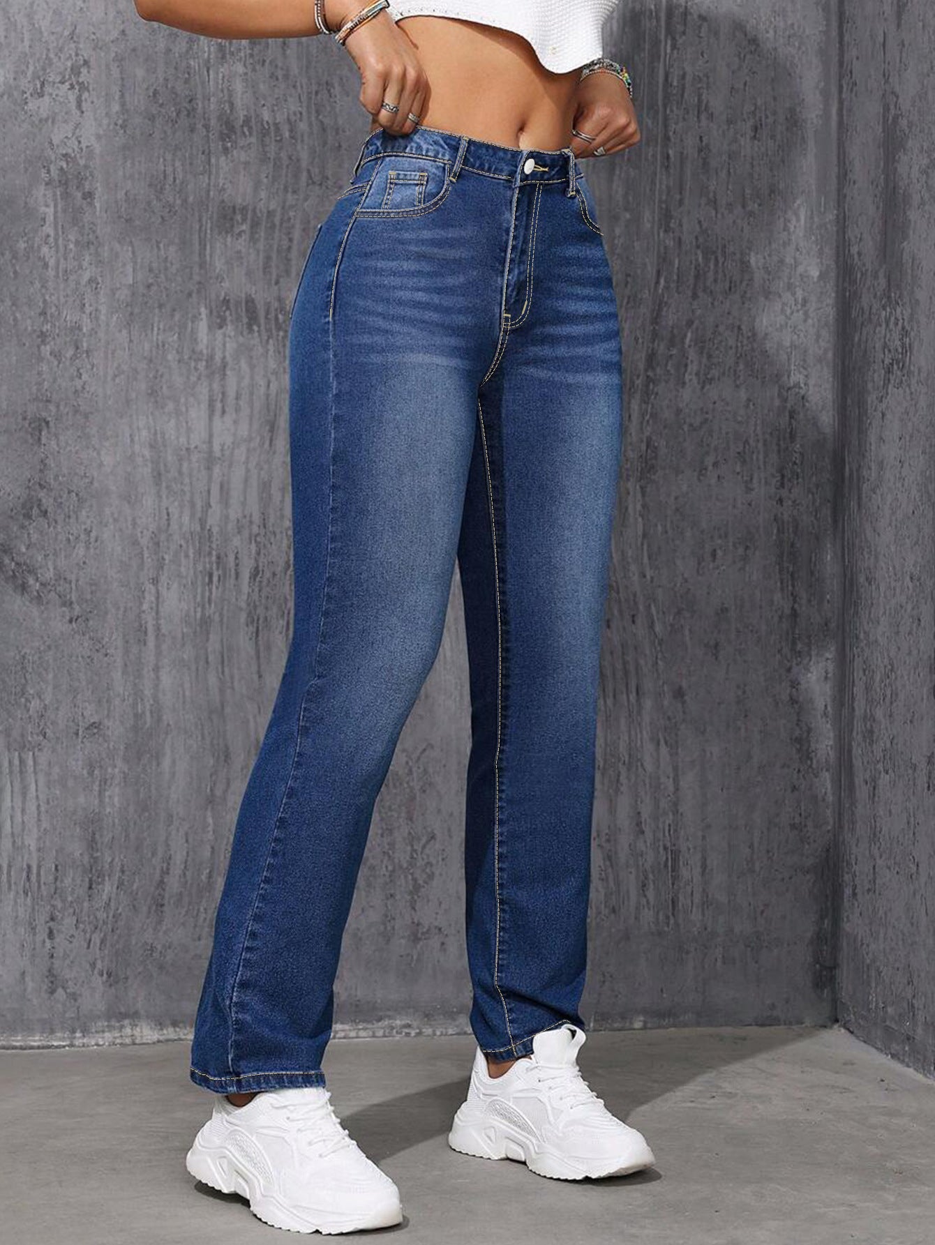 Large Size Deep Blue Hit Straight Leg Jeans