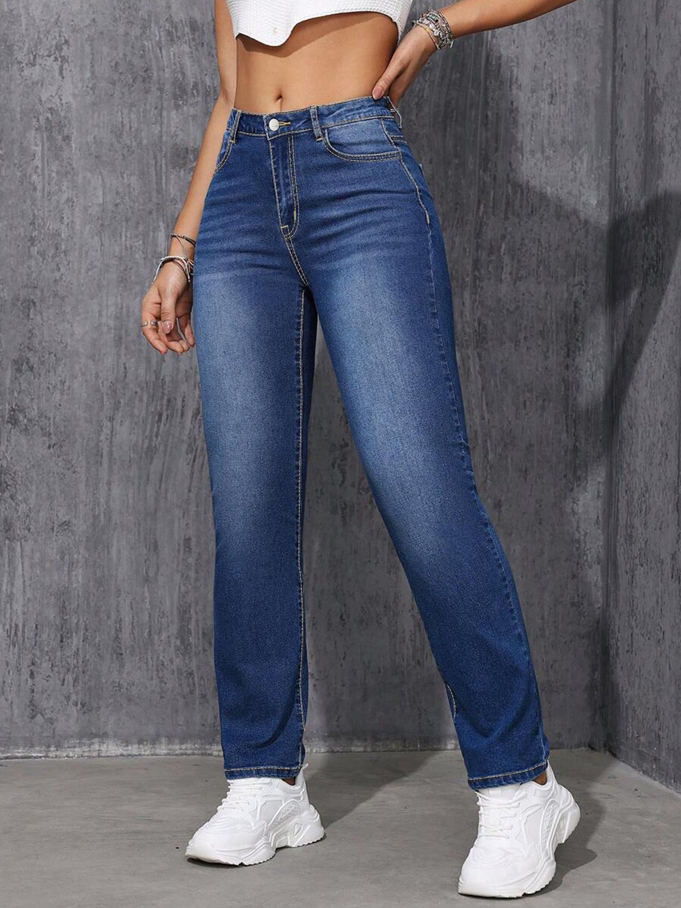 Large Size Deep Blue Hit Straight Leg Jeans