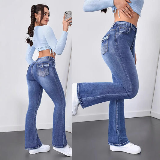 Temperament Women's Washed Slim Fit And Slimming Slightly Flared Pants