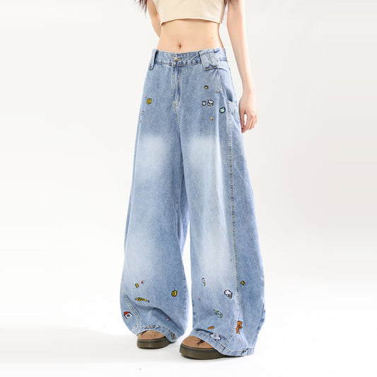 American Retro Cartoon Embroidered Machete Jeans