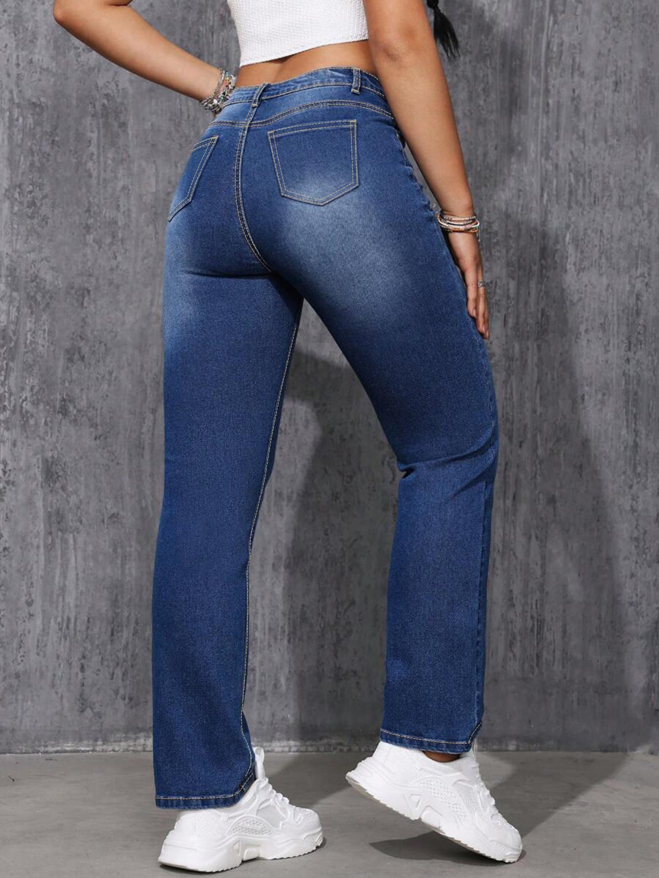 Large Size Deep Blue Hit Straight Leg Jeans