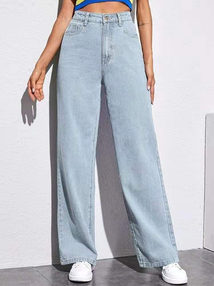 New Amazon AliExpress Cross-border European And American Women's Jeans Women's High Waist Slim Straight Denim Trousers Hot Style