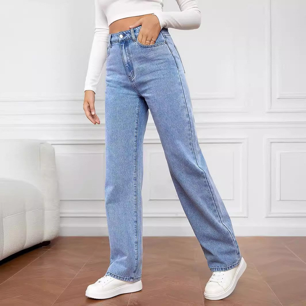 European And American Cross-border Amazon Hot-selling Stretch Washed Denim Fashion Straight Trousers Jeans Women's Pants