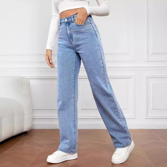 European And American Cross-border Amazon Hot-selling Stretch Washed Denim Fashion Straight Trousers Jeans Women's Pants