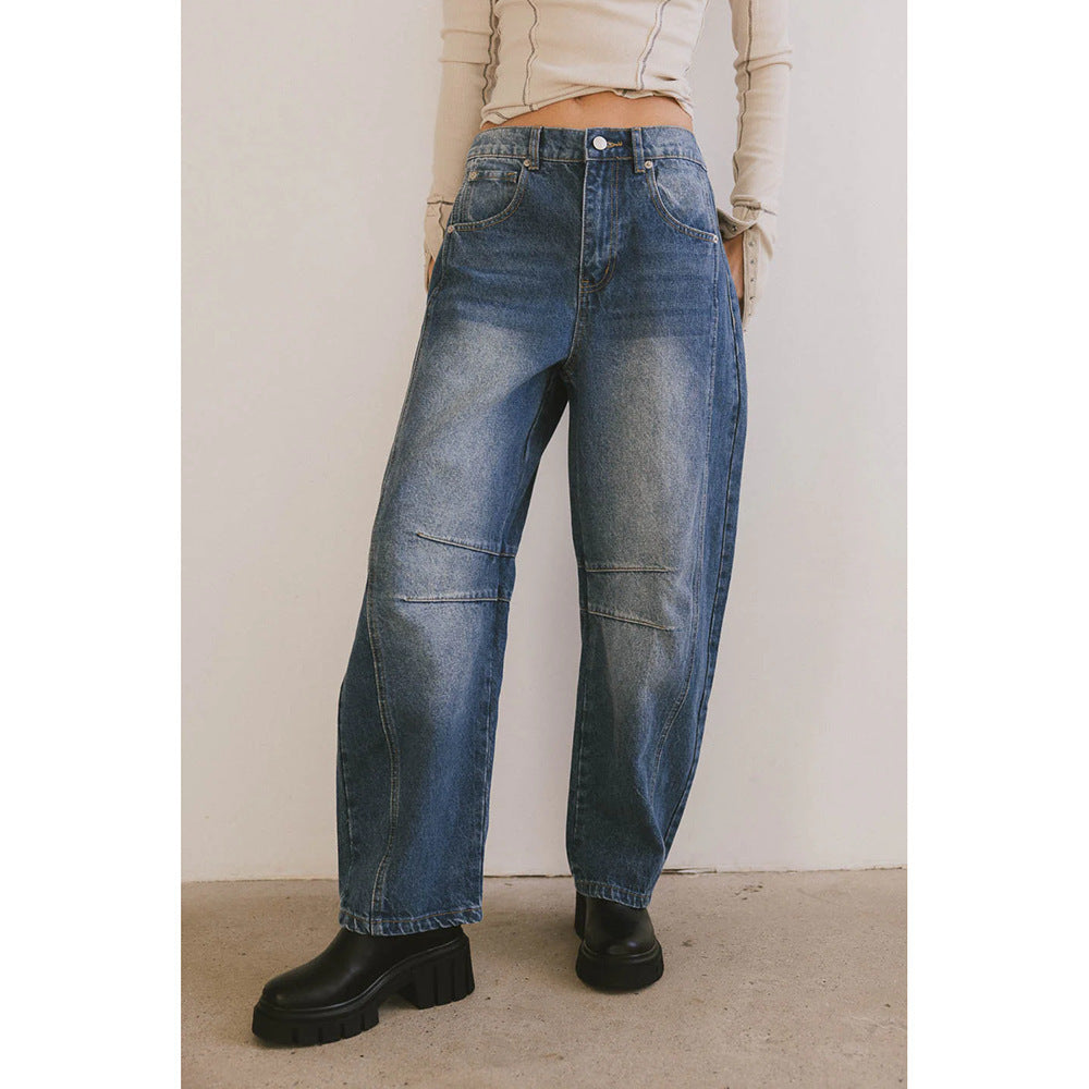 Cross-border Trend Niche Drape Jeans Summer New Loose Straight Washed Wide-leg Long Pants Spot Delivery
