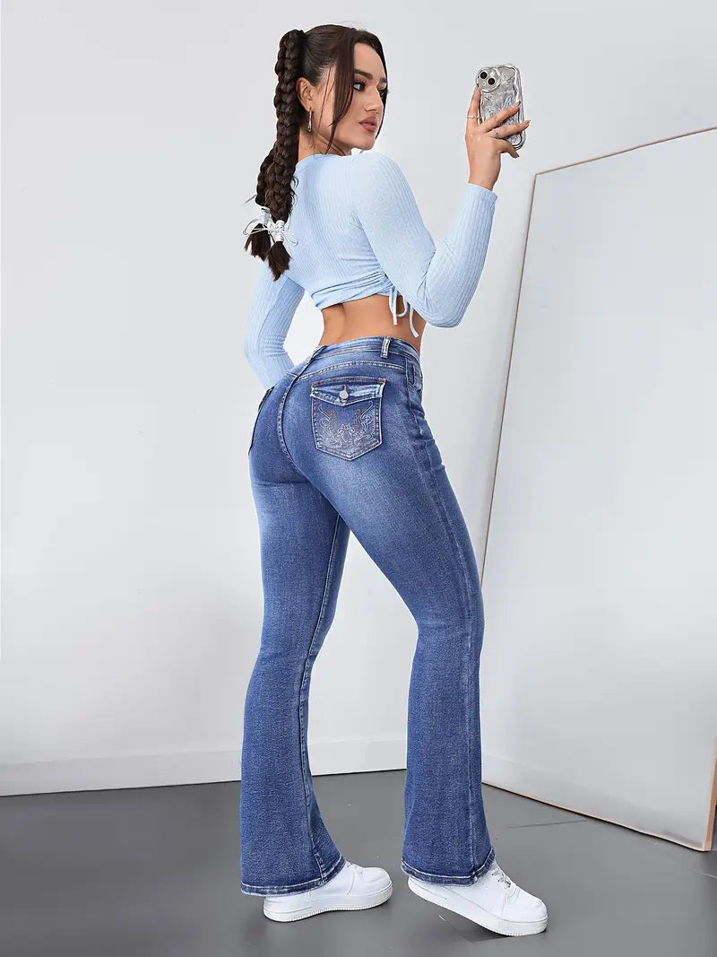 Temperament Women's Washed Slim Fit And Slimming Slightly Flared Pants