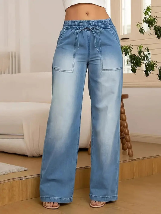 Loose And Versatile Casual Trend Wide Leg Jeans For Women, High Waisted Straight Leg Pants, Long Pants
