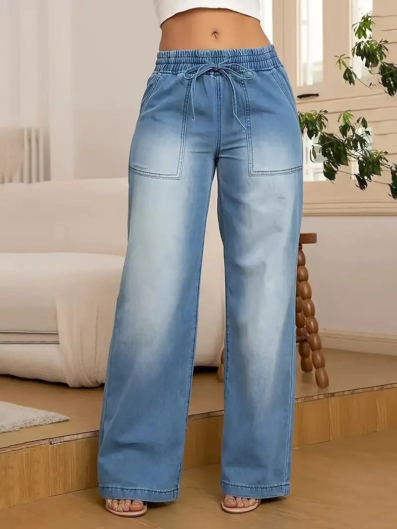 Loose And Versatile Casual Trend Wide Leg Jeans For Women, High Waisted Straight Leg Pants, Long Pants