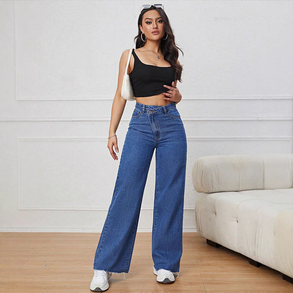 Light Color And Water Scrubbing Casual Narrow Wide Leg Pants Jeans
